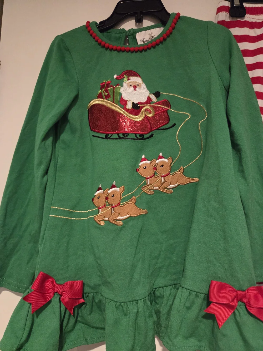 Girls Christmas Green Santa Sleigh Set